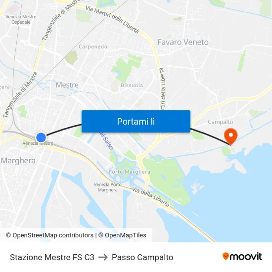 Stazione Mestre FS C3 to Passo Campalto map