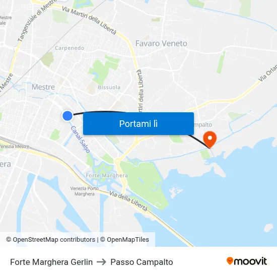 Forte Marghera Gerlin to Passo Campalto map