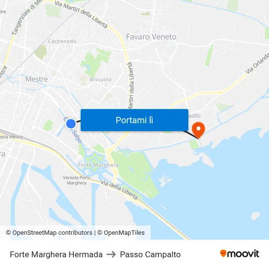 Forte Marghera Hermada to Passo Campalto map