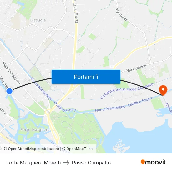 Forte Marghera Moretti to Passo Campalto map