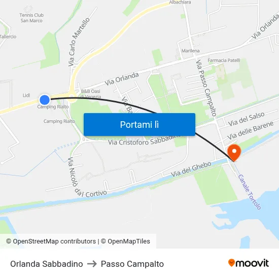 Orlanda Sabbadino to Passo Campalto map