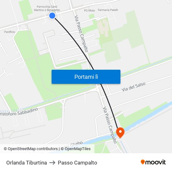 Orlanda Tiburtina to Passo Campalto map