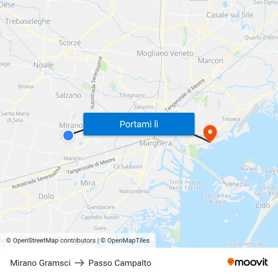 Mirano Gramsci to Passo Campalto map