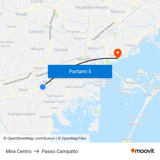 Mira Centro to Passo Campalto map