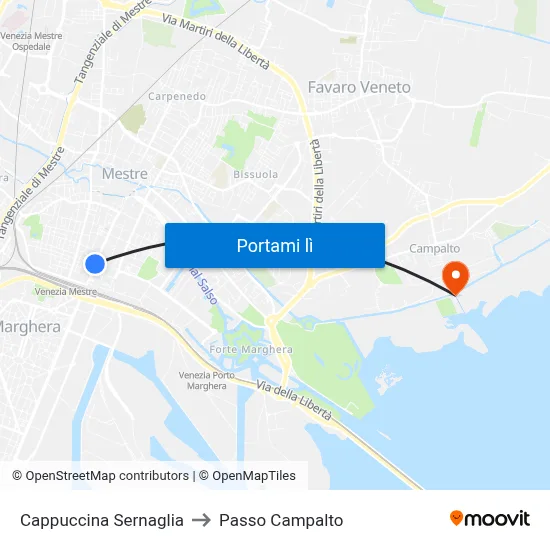 Cappuccina Sernaglia to Passo Campalto map