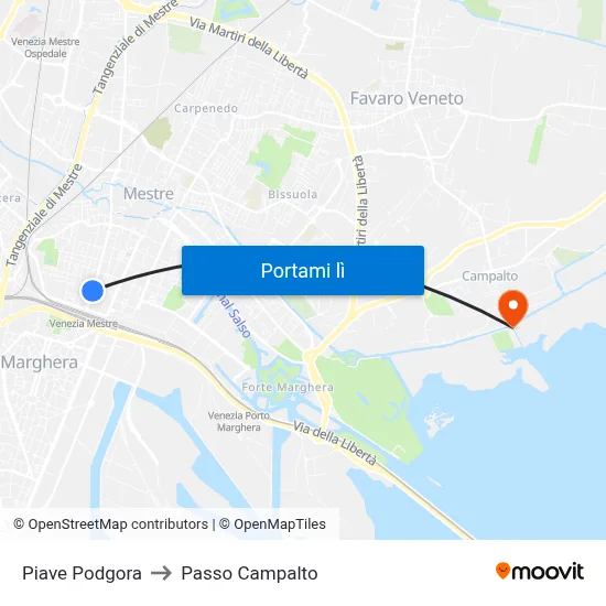 Piave Podgora to Passo Campalto map