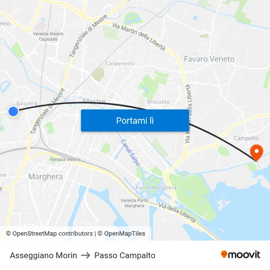 Asseggiano Morin to Passo Campalto map
