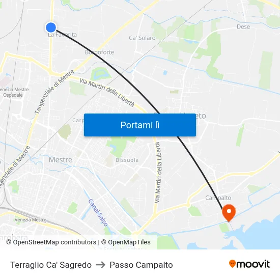 Terraglio Ca' Sagredo to Passo Campalto map