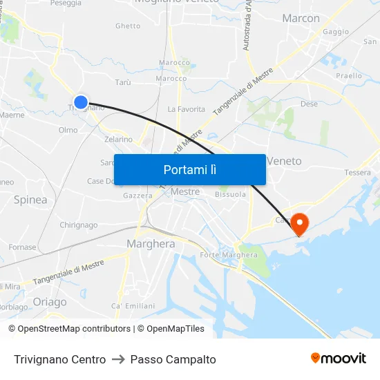 Trivignano Centro to Passo Campalto map