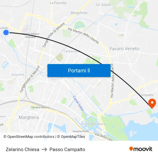 Zelarino Chiesa to Passo Campalto map