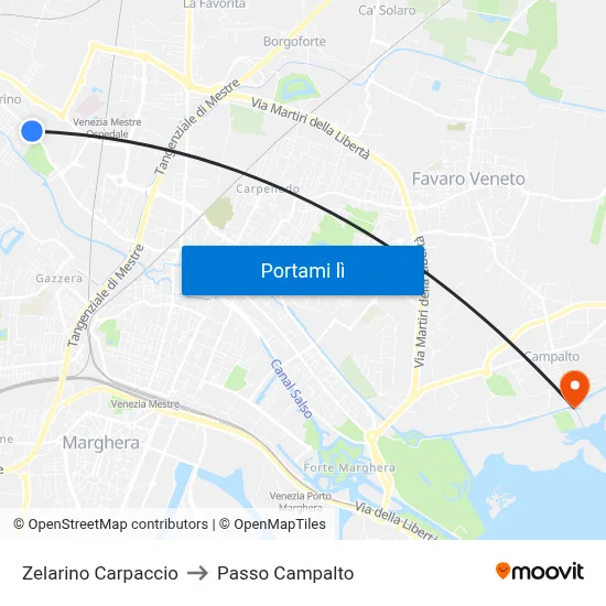 Zelarino Carpaccio to Passo Campalto map