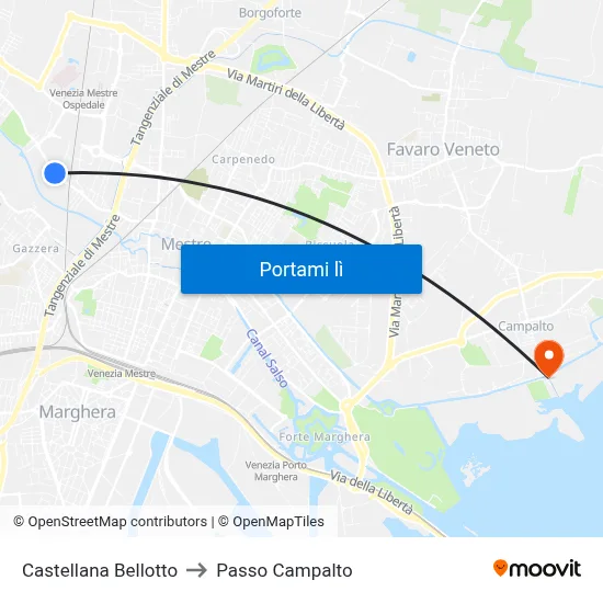 Castellana Bellotto to Passo Campalto map