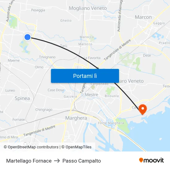 Martellago Fornace to Passo Campalto map