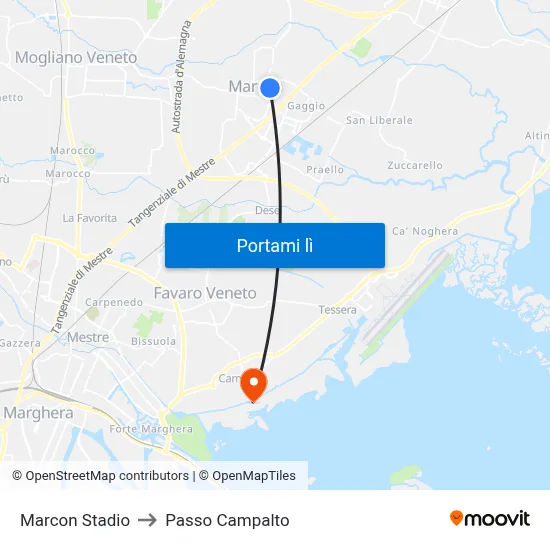 Marcon Stadio to Passo Campalto map