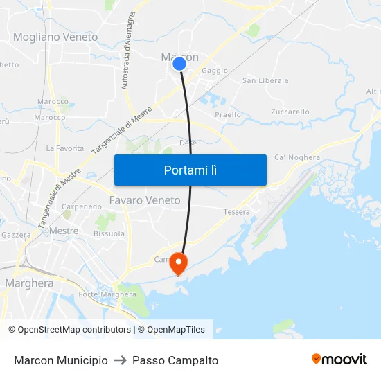 Marcon Municipio to Passo Campalto map