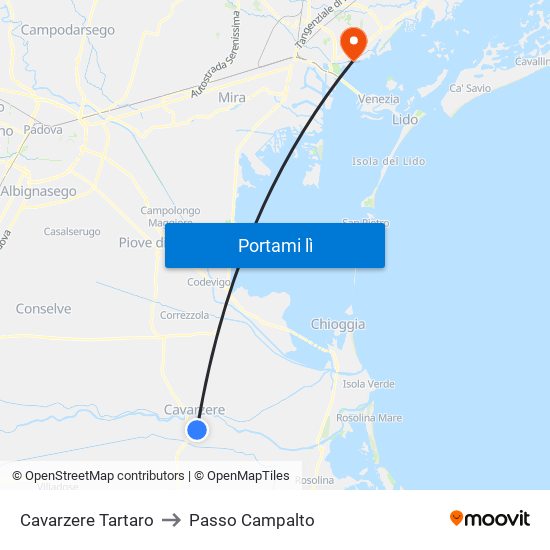 Cavarzere Tartaro to Passo Campalto map