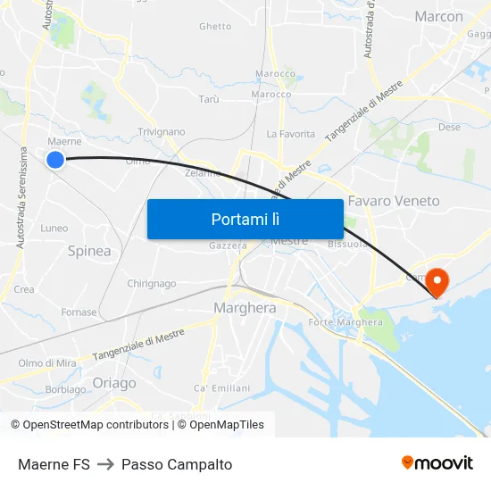 Maerne FS to Passo Campalto map