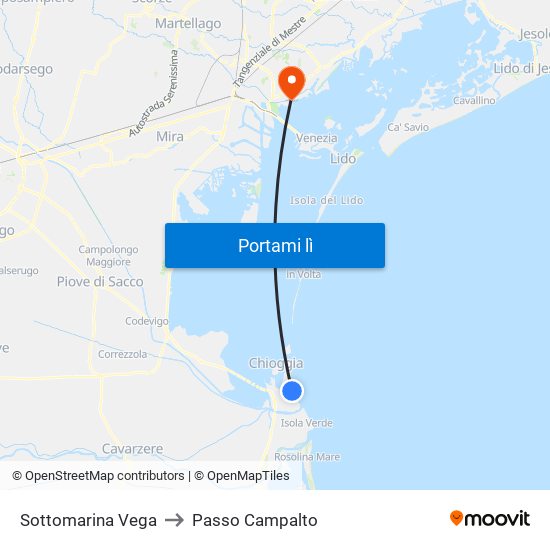 Sottomarina Vega to Passo Campalto map