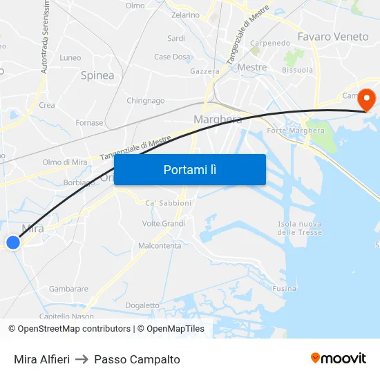 Mira Alfieri to Passo Campalto map