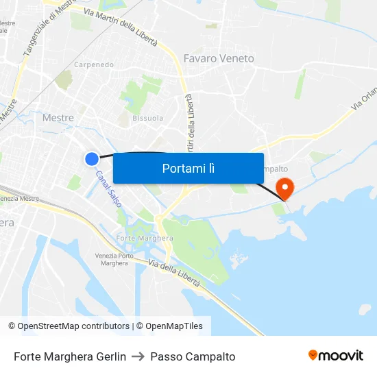 Forte Marghera Gerlin to Passo Campalto map