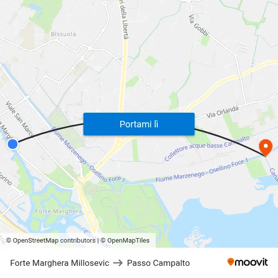 Forte Marghera Millosevic to Passo Campalto map