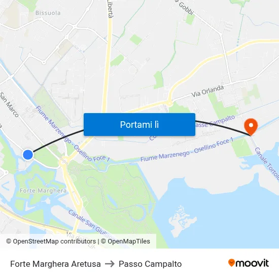 Forte Marghera Aretusa to Passo Campalto map