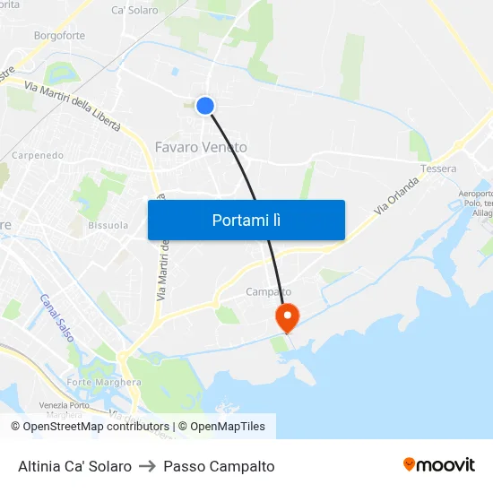 Altinia Ca' Solaro to Passo Campalto map