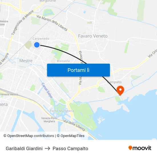Garibaldi Giardini to Passo Campalto map