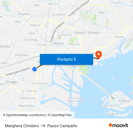 Marghera Cimitero to Passo Campalto map