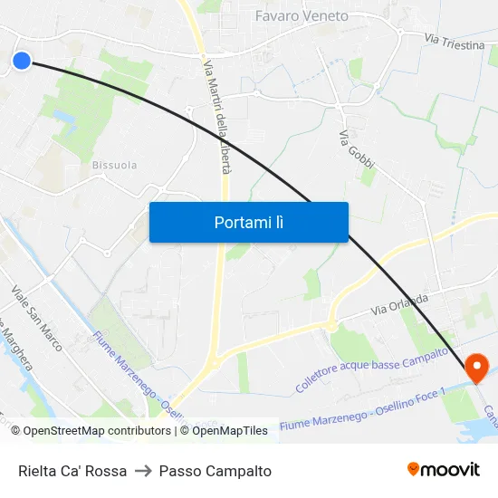 Rielta Ca' Rossa to Passo Campalto map