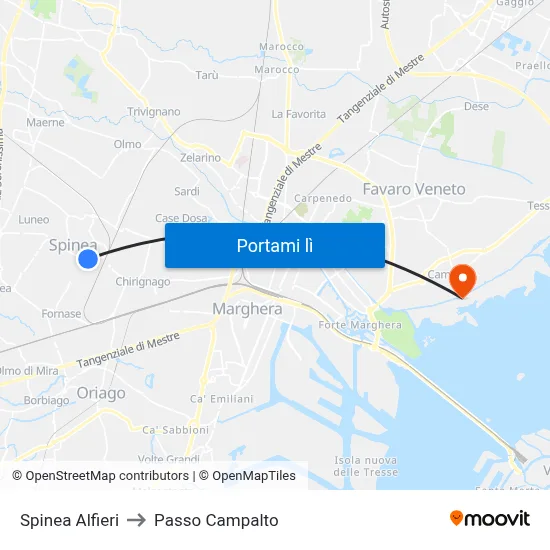 Spinea Alfieri to Passo Campalto map