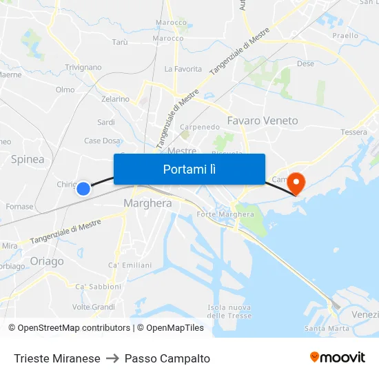 Trieste Miranese to Passo Campalto map