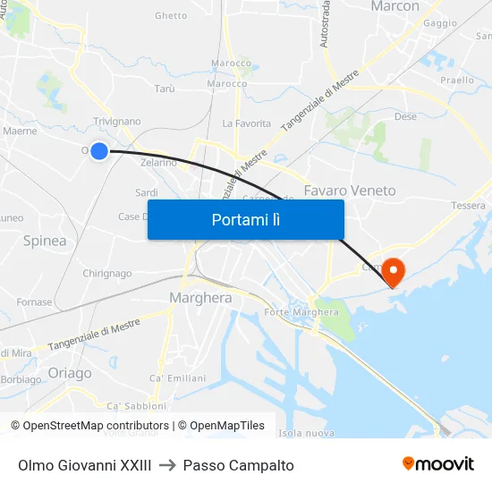 Olmo Giovanni XXIII to Passo Campalto map