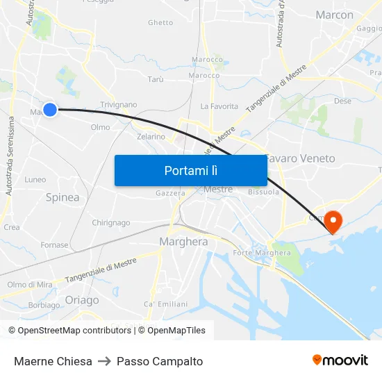Maerne Chiesa to Passo Campalto map