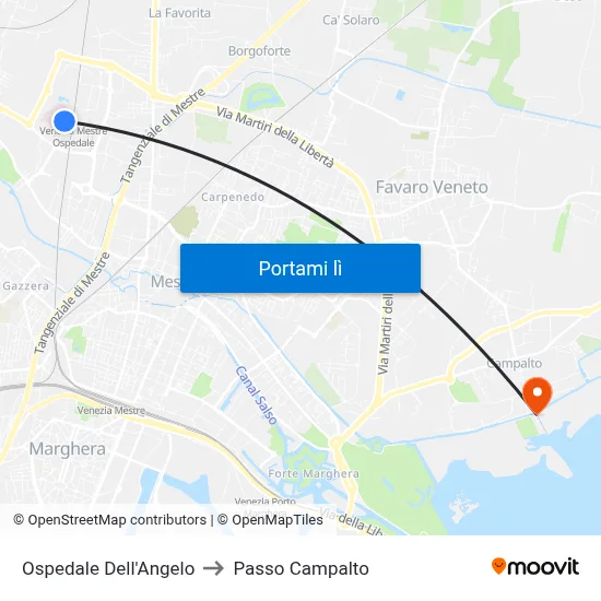 Ospedale Dell'Angelo to Passo Campalto map
