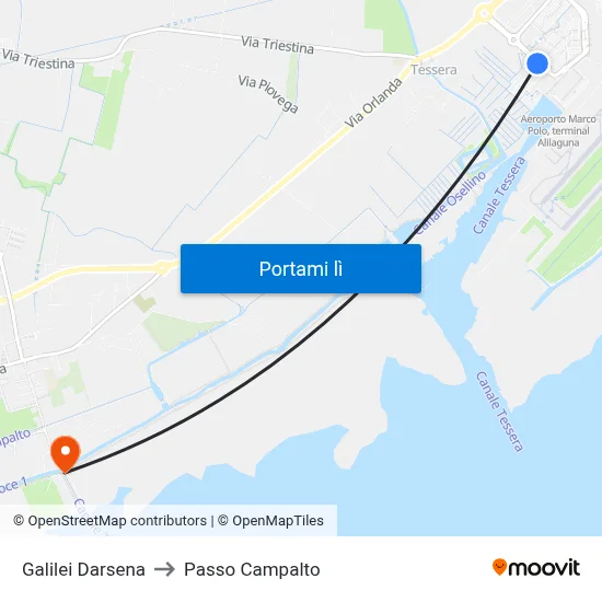 Galilei Darsena to Passo Campalto map