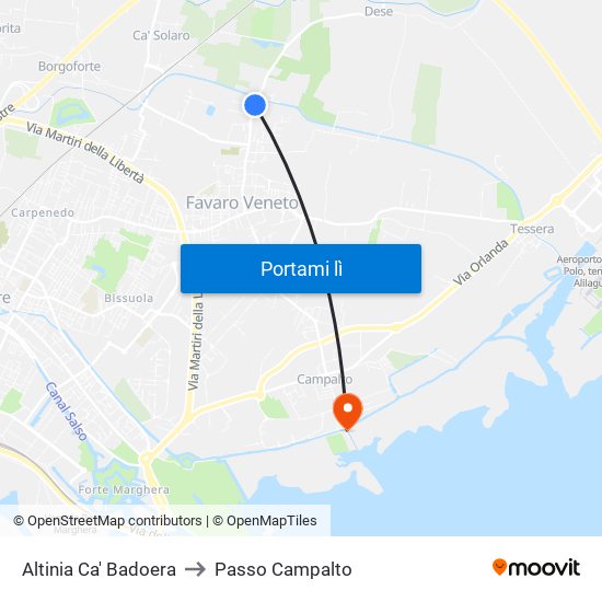 Altinia Ca' Badoera to Passo Campalto map