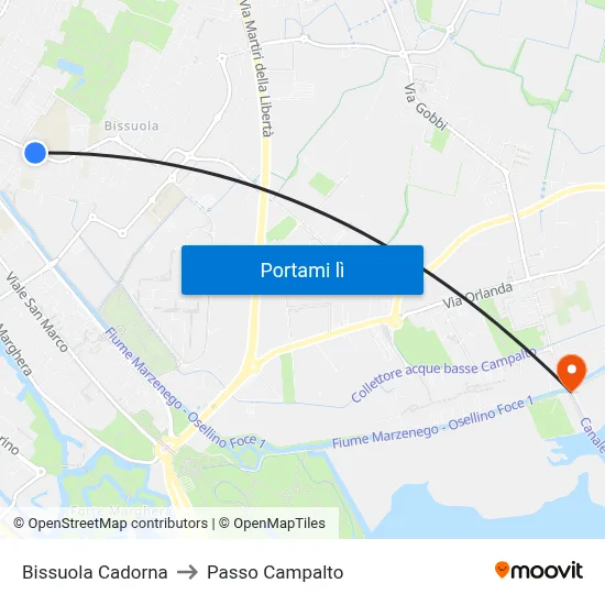 Bissuola Cadorna to Passo Campalto map