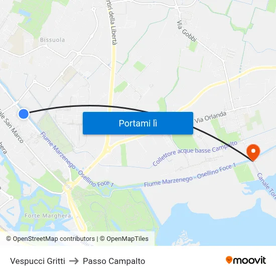 Vespucci Gritti to Passo Campalto map
