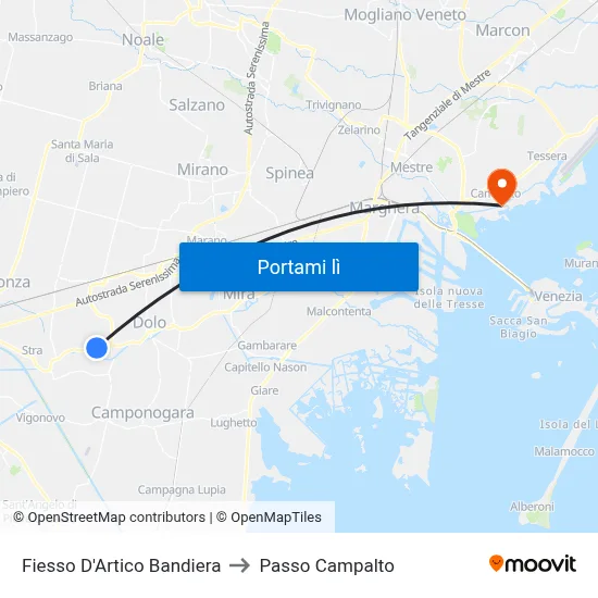 Fiesso D'Artico Bandiera to Passo Campalto map