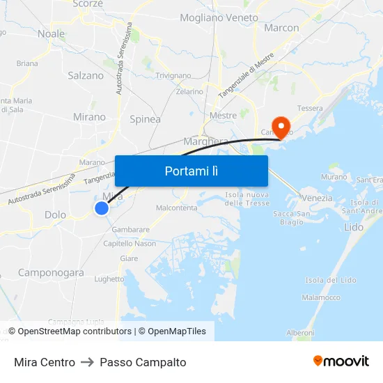 Mira Centro to Passo Campalto map