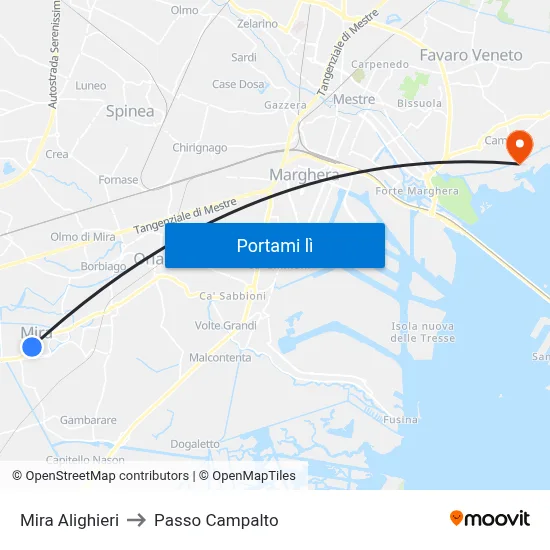 Mira Alighieri to Passo Campalto map