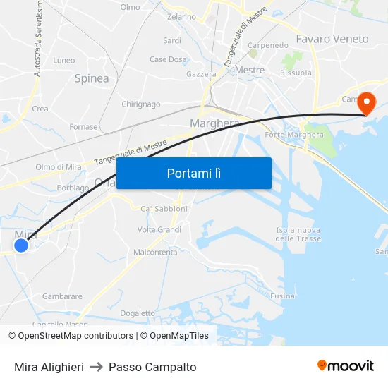 Mira Alighieri to Passo Campalto map
