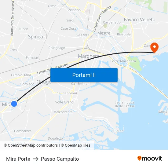 Mira Porte to Passo Campalto map