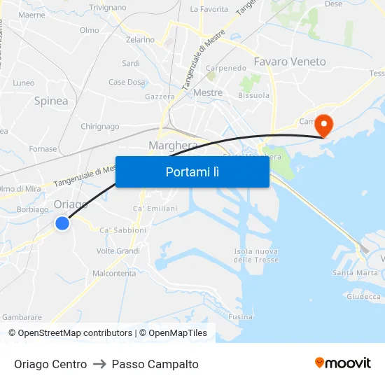 Oriago Centro to Passo Campalto map