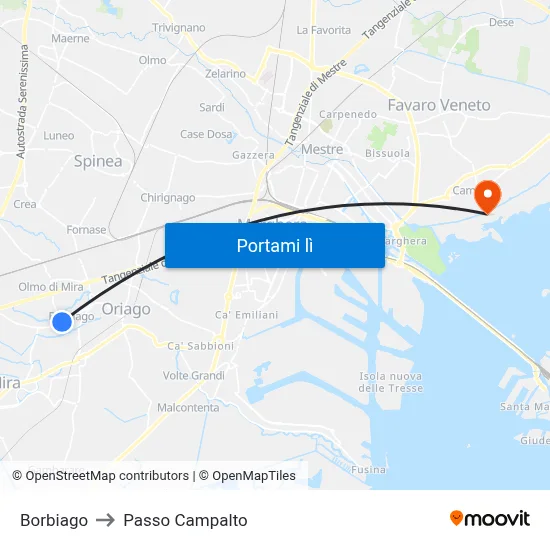Borbiago to Passo Campalto map