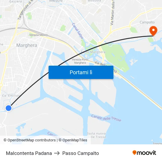 Malcontenta Padana to Passo Campalto map