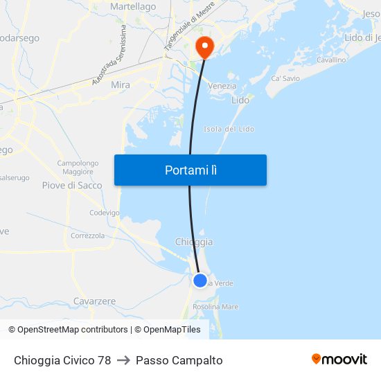 Chioggia Civico 78 to Passo Campalto map