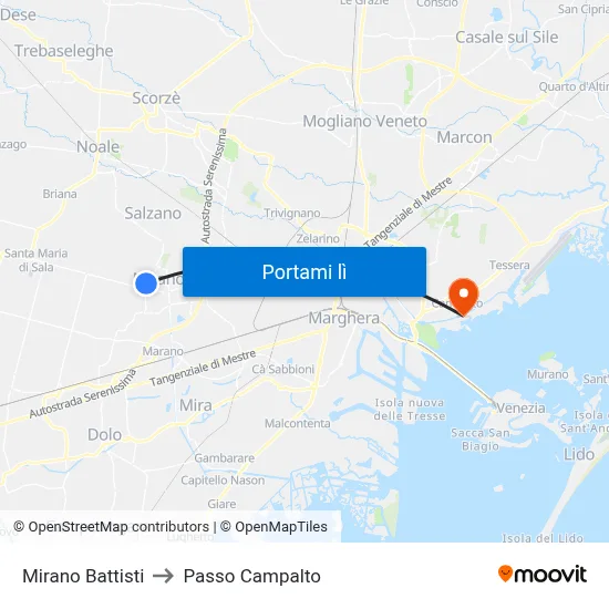 Mirano Battisti to Passo Campalto map