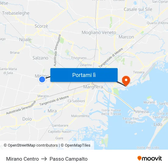 Mirano Centro to Passo Campalto map